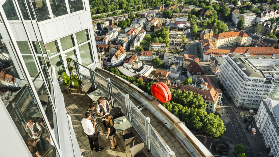 © JenaKultur, Foto: Andreas Hub Blick vom JenaTower auf die Innenstadt Jenas © JenaKultur, Foto: Andreas Hub